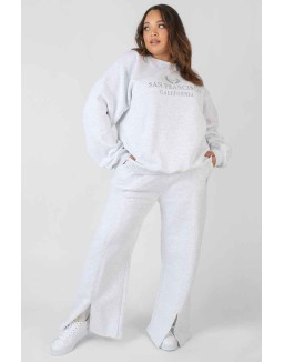 Curve Oversized Embroidered Split Front Joggers Oatmeal Marl
