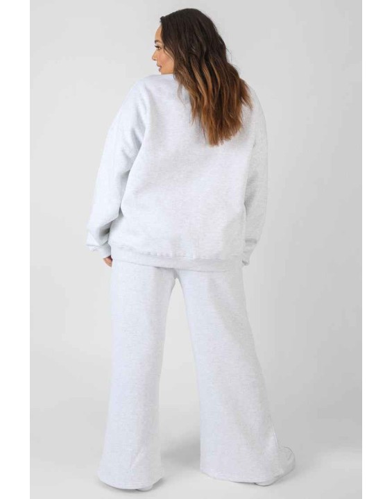 Curve Oversized Embroidered Split Front Joggers Oatmeal Marl