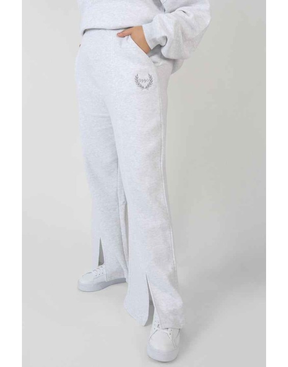 Curve Oversized Embroidered Split Front Joggers Oatmeal Marl
