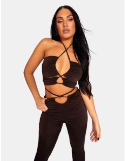 Slinky Loop Ruching Crop Top Chocolate