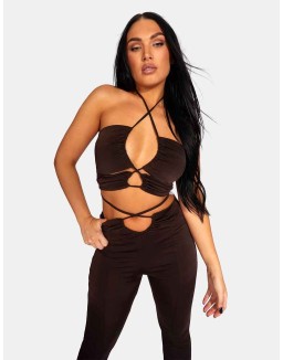 Slinky Loop Ruching Crop Top Chocolate