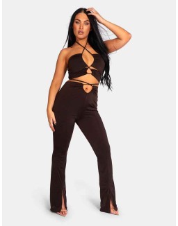 Slinky Loop Ruching Crop Top Chocolate