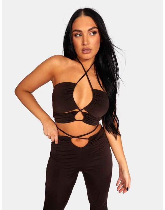 Slinky Loop Ruching Crop Top Chocolate