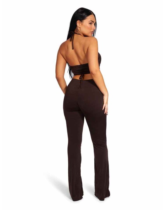 Loop Ruched High Waist Split Trousers Chocolate
