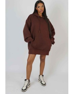 Oversized Sweat Hoodie Dress Chocolate