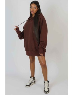 Oversized Sweat Hoodie Dress Chocolate