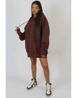 Oversized Sweat Hoodie Dress Chocolate