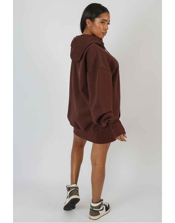 Oversized Sweat Hoodie Dress Chocolate
