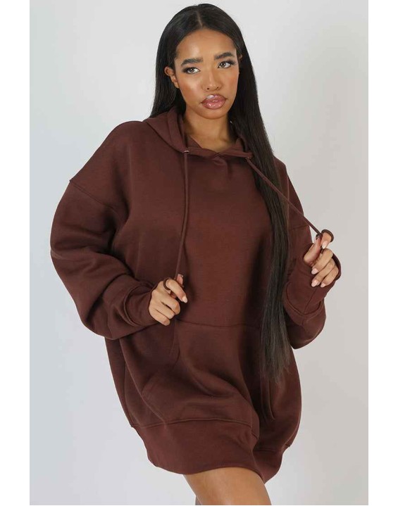 Oversized Sweat Hoodie Dress Chocolate