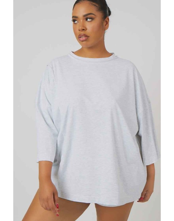Curve Exposed Seam Oversized T Shirt Oatmeal Marl