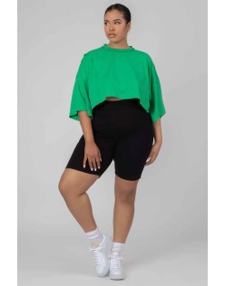 Curve Exposed Seam Oversized Cropped T Shirt Green