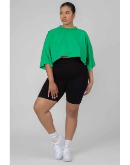 Curve Exposed Seam Oversized Cropped T Shirt Green