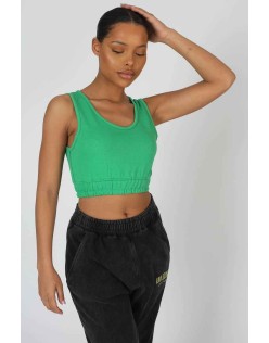 Elasticated Waist Sweat Scoop Neck Crop Top Green