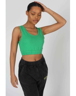 Elasticated Waist Sweat Scoop Neck Crop Top Green