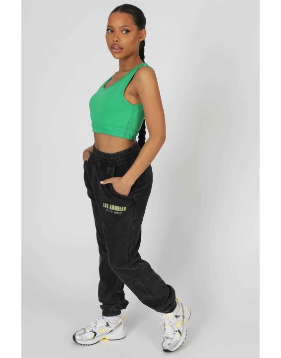 Elasticated Waist Sweat Scoop Neck Crop Top Green