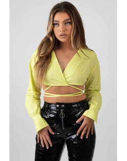 Wrap Poplin Cropped Shirt Lime