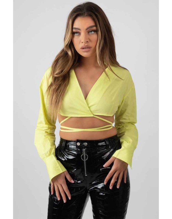 Wrap Poplin Cropped Shirt Lime