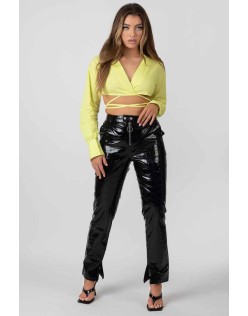 Wrap Poplin Cropped Shirt Lime