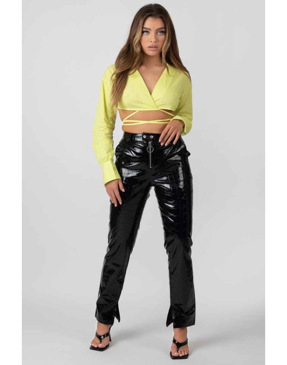 Wrap Poplin Cropped Shirt Lime