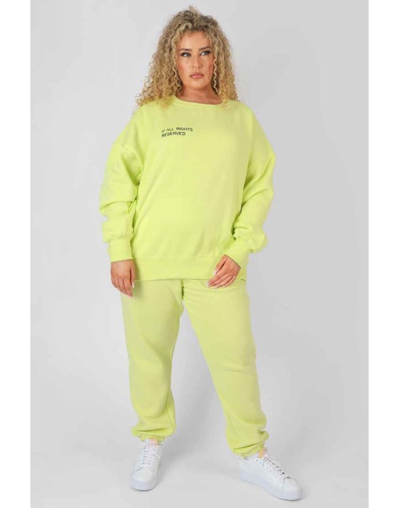Curve Text Detail Oversized Sweat Lime