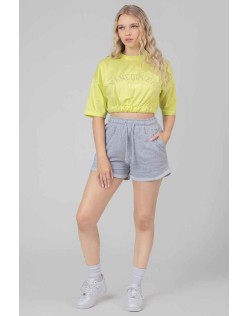 Elasticated Hem Tonal Embroidered T-Shirt Lime