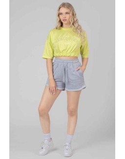 Elasticated Hem Tonal Embroidered T-Shirt Lime
