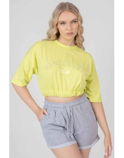 Elasticated Hem Tonal Embroidered T-Shirt Lime