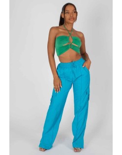 Slinky Loop Ruching Crop Top Green