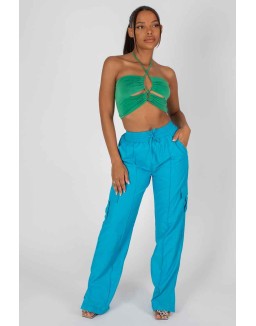 Slinky Loop Ruching Crop Top Green