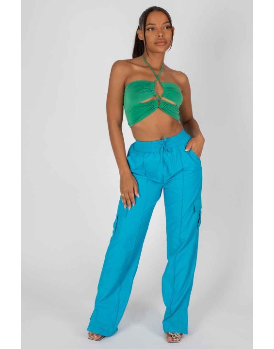Slinky Loop Ruching Crop Top Green