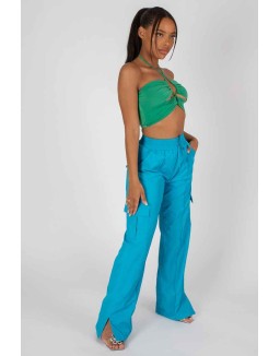 Slinky Loop Ruching Crop Top Green