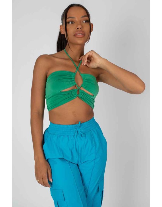 Slinky Loop Ruching Crop Top Green