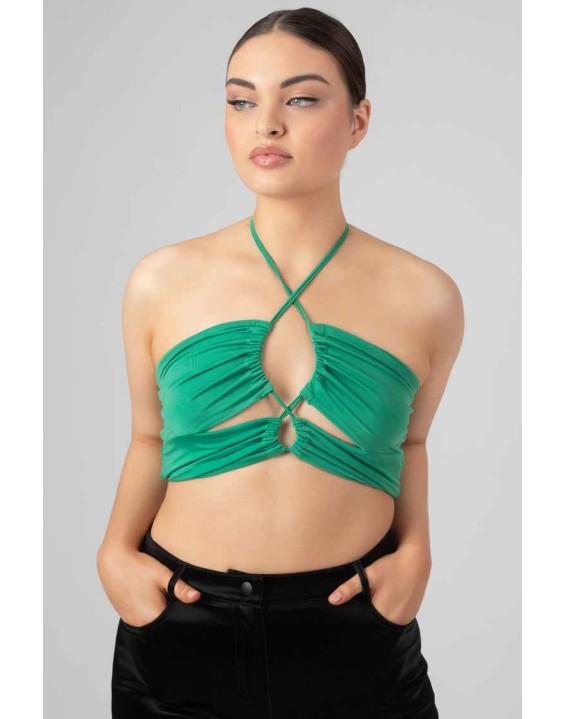 Slinky Loop Ruching Crop Top Green