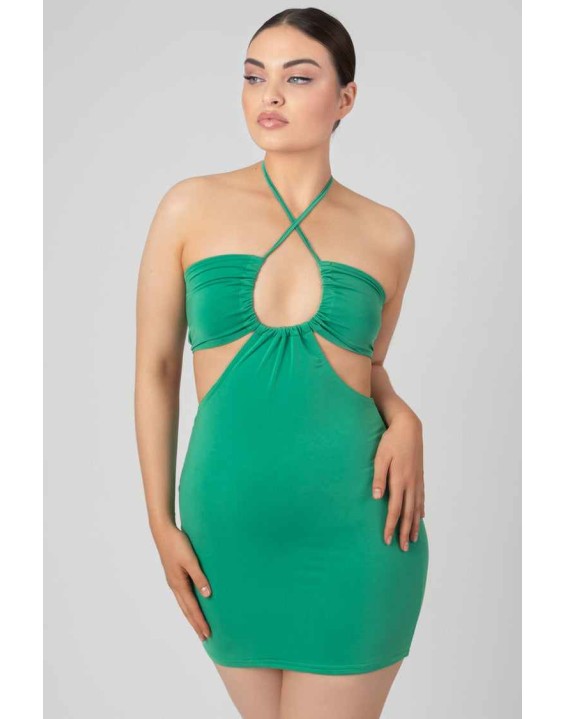 Slinky Loop Ruching Sleeveless Mini Dress Green