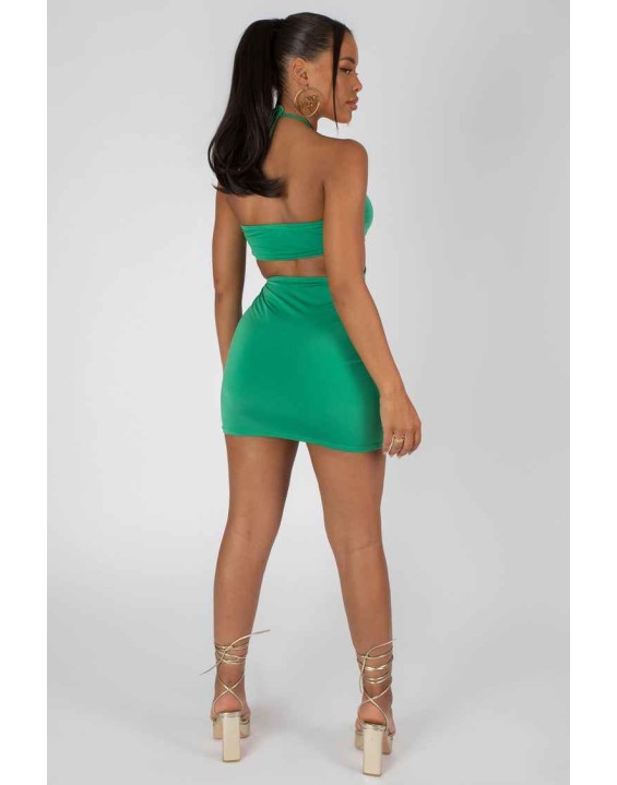 Slinky Loop Ruching Sleeveless Mini Dress Green