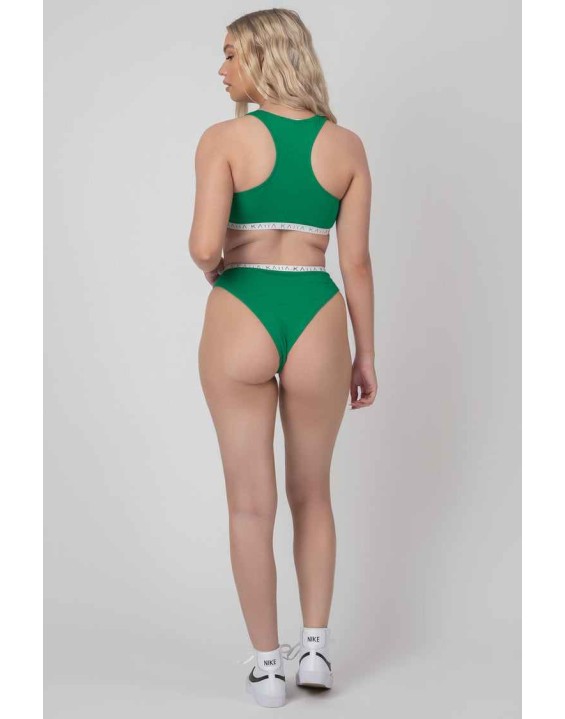 Kaiia Elastic Scoop Neck Bra Green