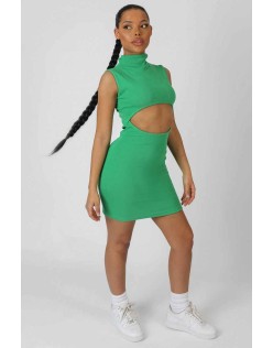 Rib Cut Out Bodycon Mini Dress Green