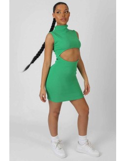 Rib Cut Out Bodycon Mini Dress Green