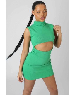 Rib Cut Out Bodycon Mini Dress Green