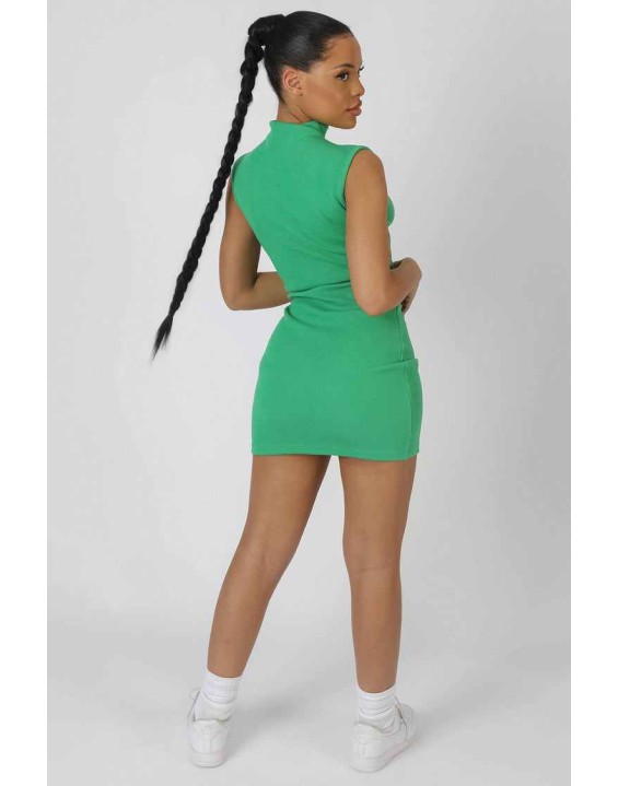 Rib Cut Out Bodycon Mini Dress Green