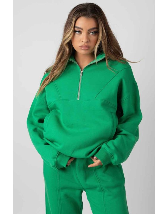 Oversized Half Zip Pullover Sweat Green