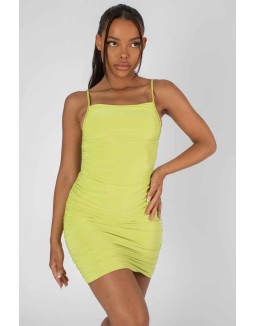 Square Neck Ruched Mini Dress Lime