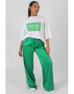 Satin Wide Leg Trousers Green