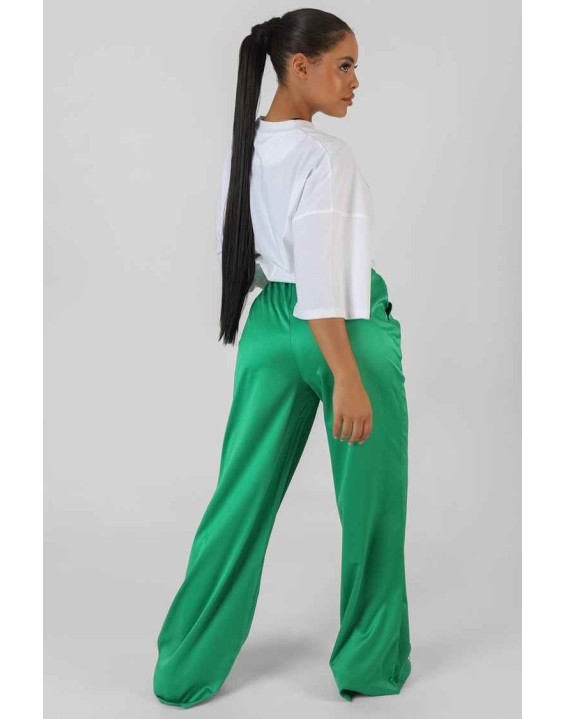 Satin Wide Leg Trousers Green