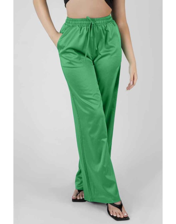 Satin Wide Leg Trousers Green