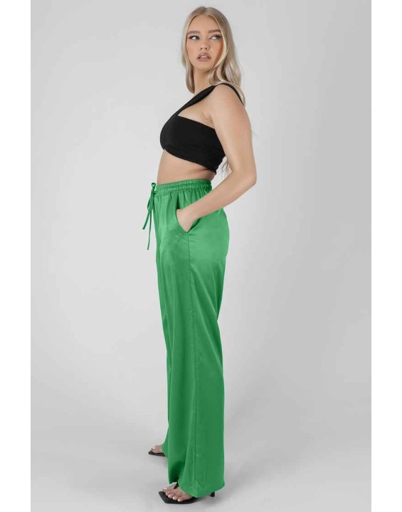 Satin Wide Leg Trousers Green