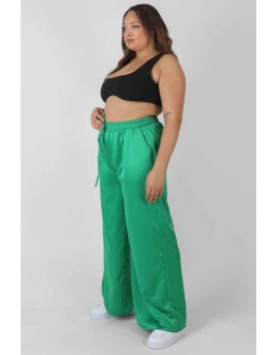Curve Satin Wide Leg Trousers Green