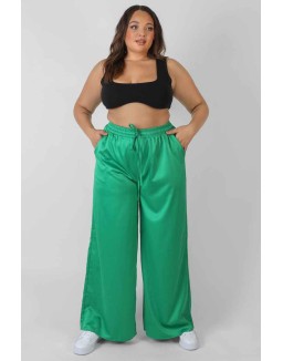 Curve Satin Wide Leg Trousers Green