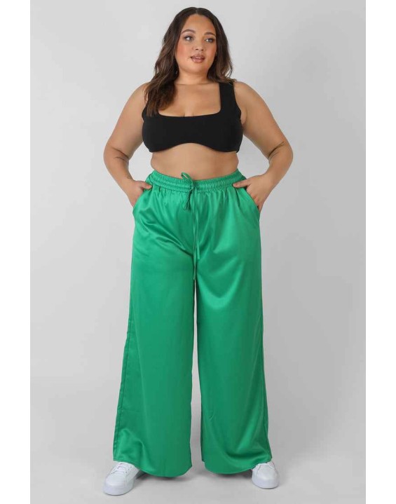 Curve Satin Wide Leg Trousers Green