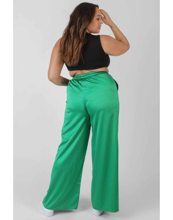 Curve Satin Wide Leg Trousers Green
